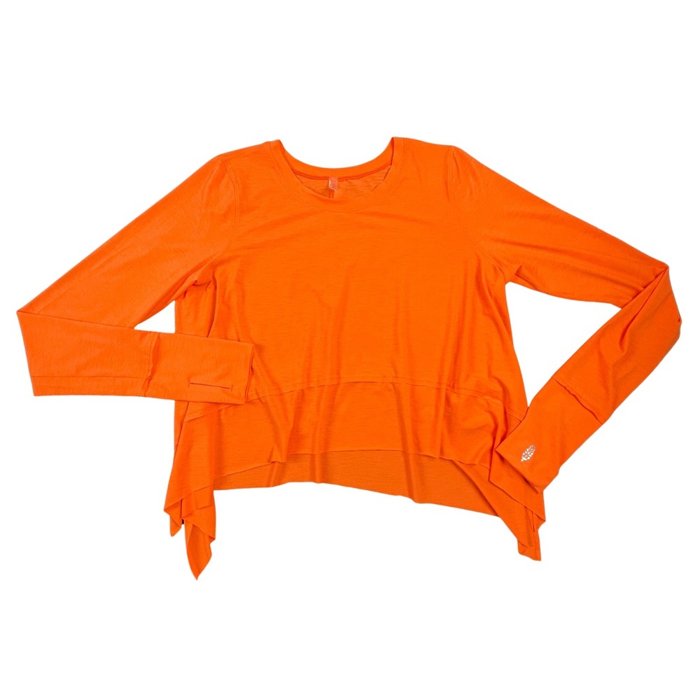 Free People FP Movement Keep It Up Womens M Thumbhole Active Top Orange Stretch